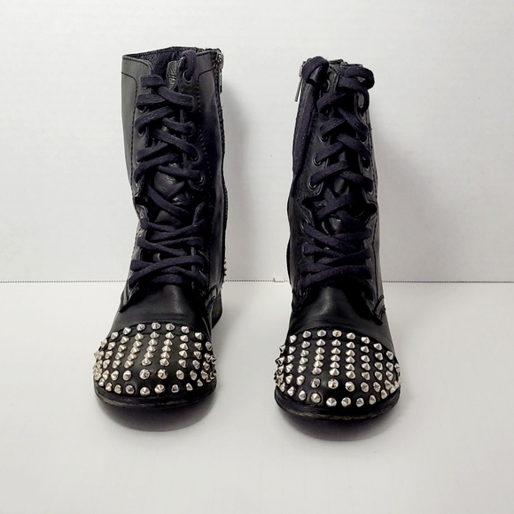 Steve Madden Grunge Gothic 90s Y2K Punk Rock Black Leather Spiked Boots Size 6 - Picture 5 of 7